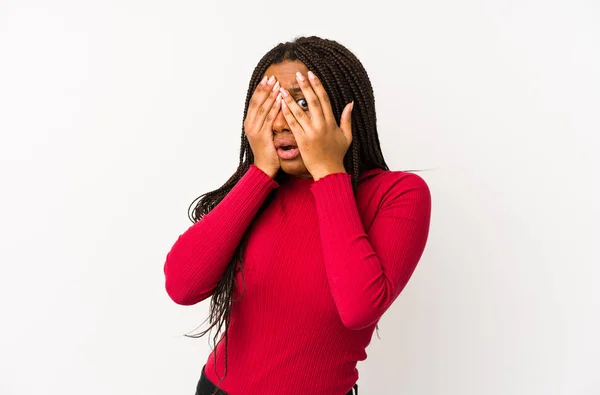 Young African American Woman Isolated Blink Fingers Frightened Nervous — Stock Photo, Image