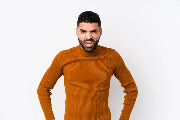 Young Latin Man White Background Isolated Screaming Very Angry Aggressive — Stock Photo, Image