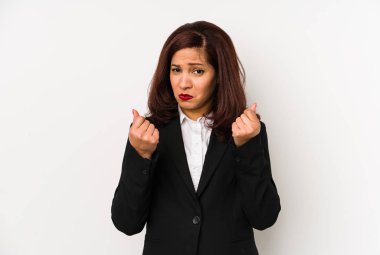 Middle age latin business woman isolated showing that she has no money.