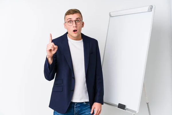 Young Coaching Man Showing White Board Having Idea Inspiration Concept — Stock Photo, Image