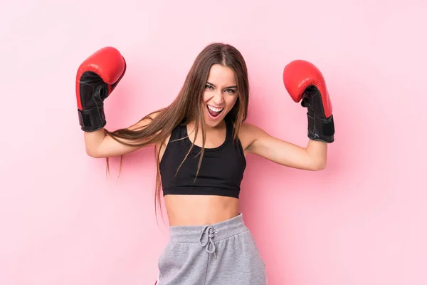 Jeune Femme Sportive Caucasienne Boxe — Photo