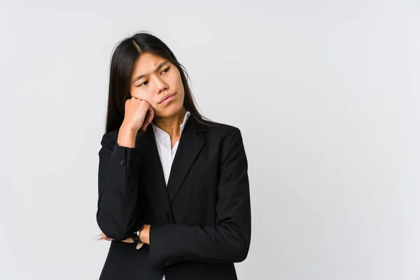 Junge Asiatische Geschäftsfrau Die Traurig Und Nachdenklich Ist Wenn Sie — Stockfoto