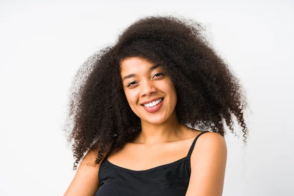 Joven Afro Mujer Cara Cerca Aislado — Foto de Stock