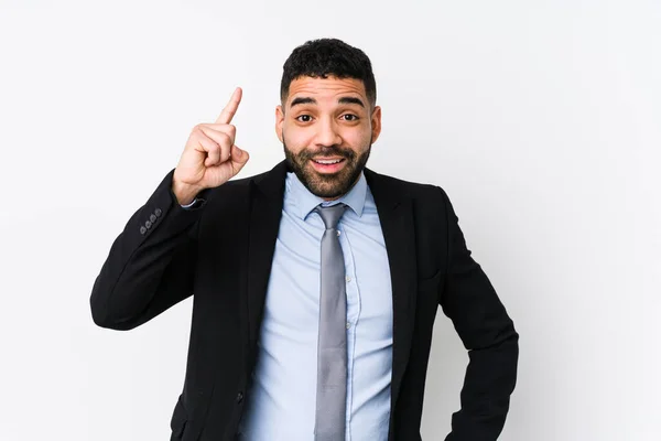 Jonge Latin Zakenvrouw Tegen Een Witte Achtergrond Geïsoleerd Met Een — Stockfoto