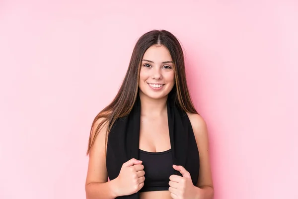 Ung Kaukasiska Sportig Kvinna Som Håller Handduk — Stockfoto