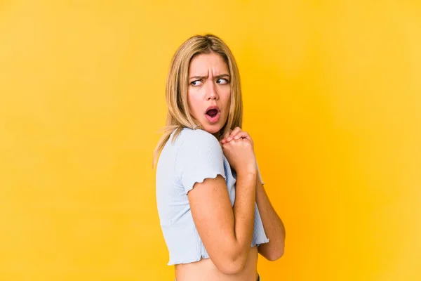 Young Blonde Caucasian Woman Isolated Scared Afraid — Stockfoto