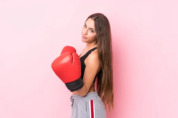 Jeune Femme Sportive Caucasienne Boxe — Photo