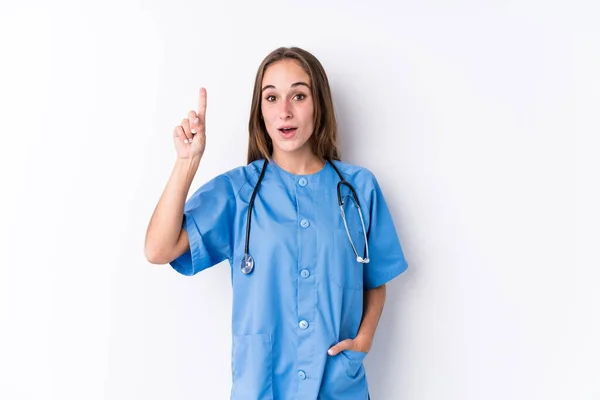 Joven Enfermera Aislada Teniendo Una Idea Concepto Inspiración — Foto de Stock