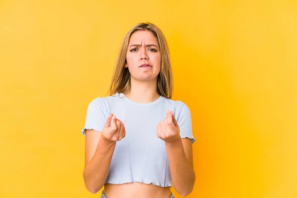 Jonge Blonde Blanke Vrouw Geïsoleerd Waaruit Blijkt Dat Geen Geld — Stockfoto