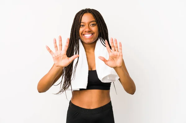 Young African American Sport Woman Isolated Showing Number Ten Hands — Stock Photo, Image