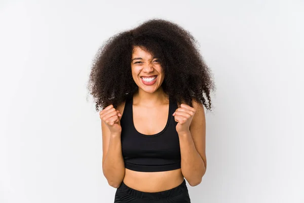 Young African American Sporty Woman Cheering Carefree Excited Victory Concept — Stock Photo, Image