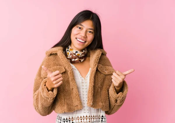 Young Asian Woman Raising Both Thumbs Smiling Confident — 스톡 사진