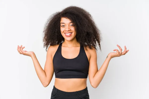 Young African American Sporty Woman Showing Welcome Expression — Stock Photo, Image