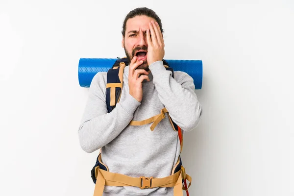 Young Backpacker Man Isolated White Background Whining Crying Disconsolately — Stock Photo, Image