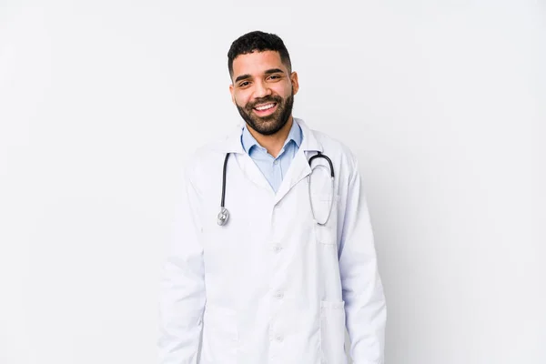 Young Arabian Doctor Man Isolated Happy Smiling Cheerful — Stock Photo, Image