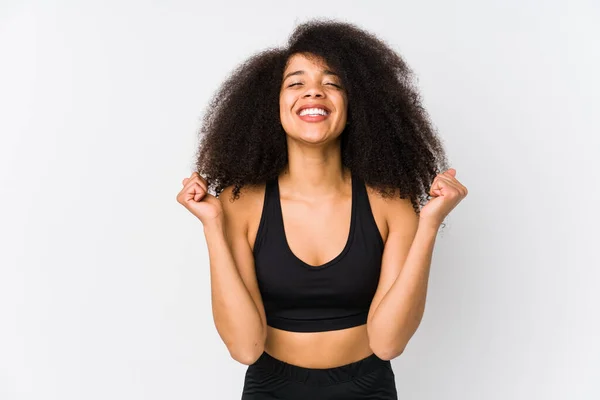 Young African American Sporty Woman Raising Fist Feeling Happy Successful — Stock Photo, Image