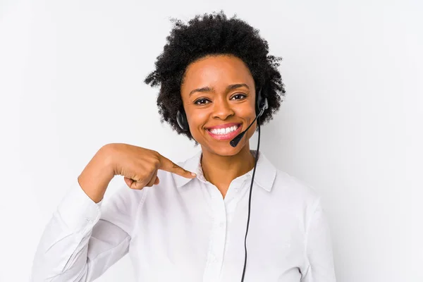 Young African American Telemarketer Woman Isolated Person Pointing Hand Shirt — Stock Photo, Image