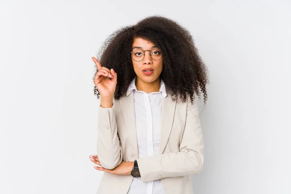 Jovem Mulher Negócios Afro Americana Tendo Alguma Grande Ideia Conceito — Fotografia de Stock