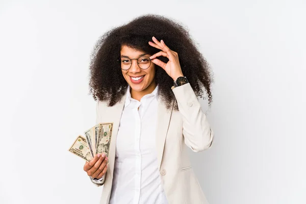 Joven Afro Mujer Negocios Sosteniendo Coche Crédito Aislado Joven Afro — Foto de Stock