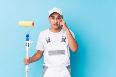 Genç profesyonel ressam latin adam, işaret parmağıyla hayal kırıklığı jesti yapıyor..