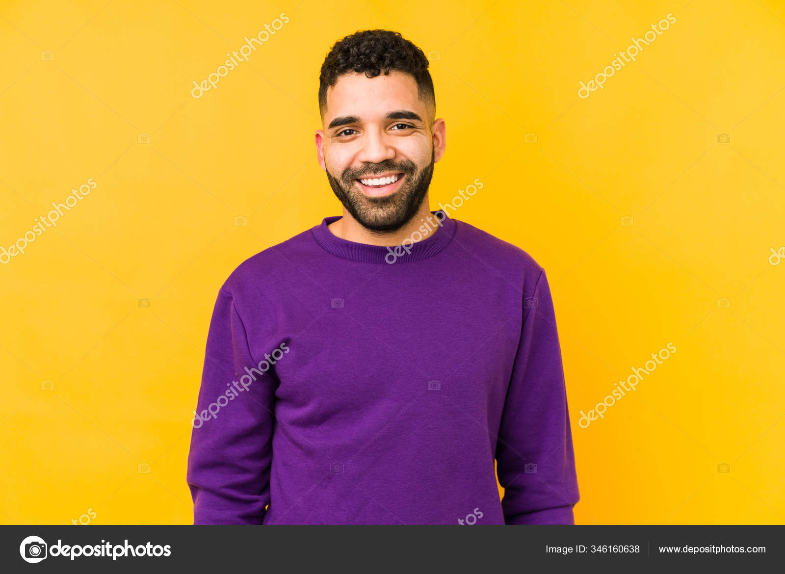 Young Mixed Race Arabic Man Isolated Happy Smiling Cheerful Stock Photo by ©AsierRomeroCarballo