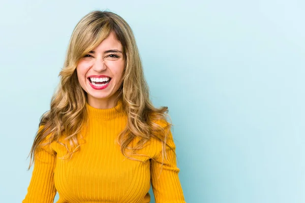 Jeune Femme Caucasienne Blonde Criant Très Colère Concept Rage Frustré — Photo