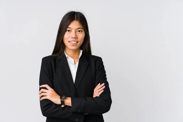 Joven Mujer Negocios Asiática Sonriendo Confiado Con Brazos Cruzados —  Fotos de Stock