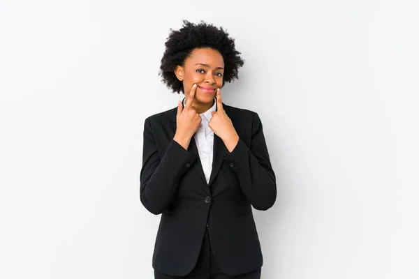 Mulher Negócios Afro Americana Meia Idade Contra Fundo Branco Isolado — Fotografia de Stock