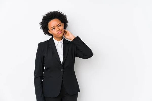 Femme Affaires Afro Américaine Âge Moyen Sur Fond Blanc Isolé — Photo