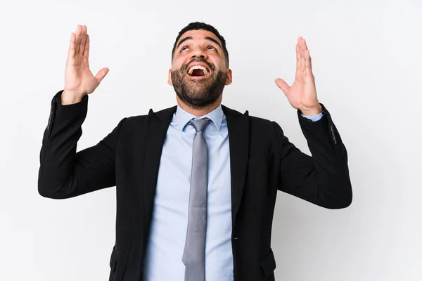 Young Latin Business Woman White Background Isolated Screaming Sky Looking — Stock Photo, Image