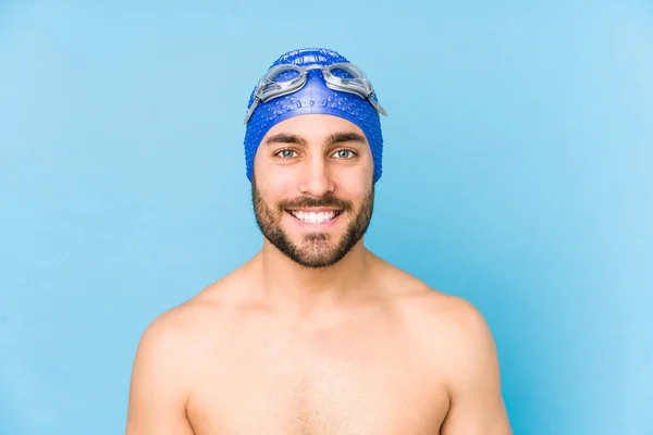 Jovem Nadador Bonito Homem Isolado Feliz Sorridente Alegre — Fotografia de Stock