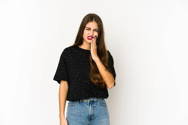 Young Caucasian Woman Isolated White Background Having Strong Teeth Pain — Stock Photo, Image