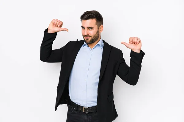 Young Caucasian Business Man White Background Isolated Feels Proud Self — Stock Photo, Image