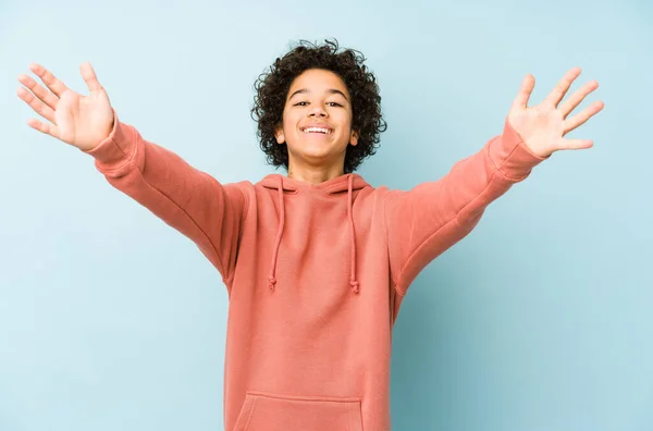 African American Little Boy Isolated Feels Confident Giving Hug Camera — Stock Photo, Image