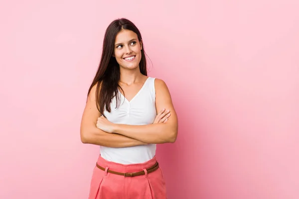 Young Cute Woman Smiling Confident Crossed Arms — Stock Photo, Image