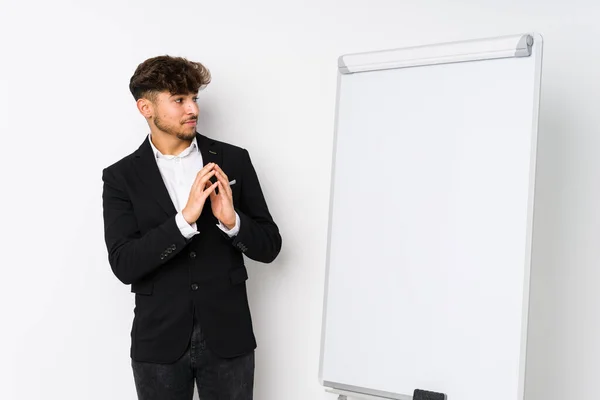 Young Business Coaching Arabian Man Making Plan Mind Setting Idea — Stock Photo, Image