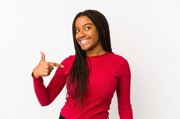 Junge Afrikanisch Amerikanische Frau Isoliert Person Zeigt Mit Der Hand — Stockfoto