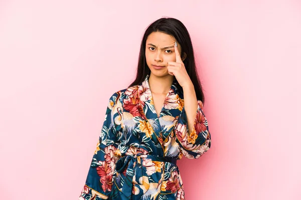 Young Chinese Woman Wearing Asiatic Pijama Isolated Showing Disappointment Gesture — Stock Photo, Image