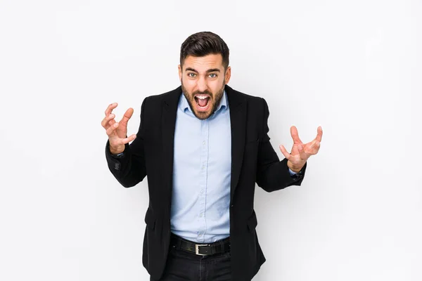 Young Caucasian Business Man White Background Isolated Screaming Rage — Stock Photo, Image