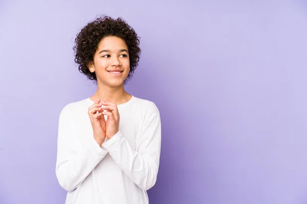 African American Little Boy Isolated Making Plan Mind Setting Idea — Stock Photo, Image