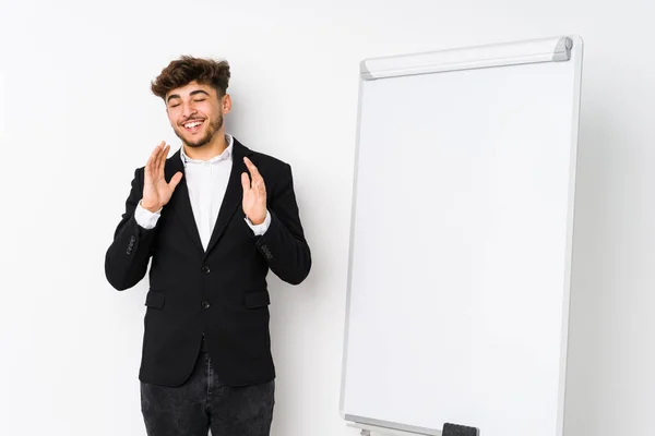 Young Business Coaching Arabian Man Joyful Laughing Lot Happiness Concept — Stock Photo, Image