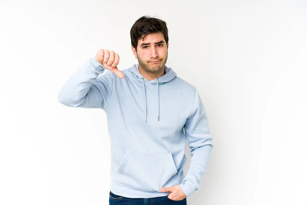 Young Man Isolated White Background Showing Dislike Gesture Thumbs Disagreement — Stock Photo, Image