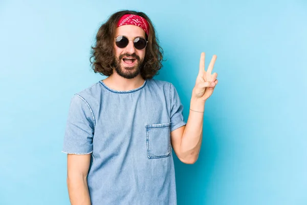 Young Long Hair Man Wearing Festival Hipster Look Isolated Joyful — Stock Photo, Image