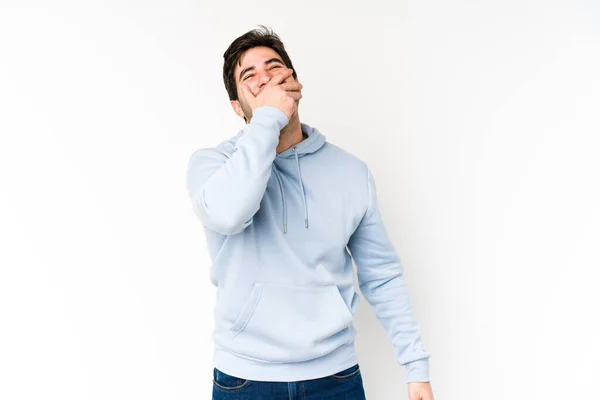 Junger Mann Isoliert Auf Weißem Hintergrund Lacht Glücklich Unbeschwert Natürliche — Stockfoto