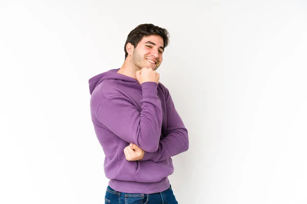 Junger Mann Isoliert Auf Weißem Hintergrund Lächelt Glücklich Und Zuversichtlich — Stockfoto