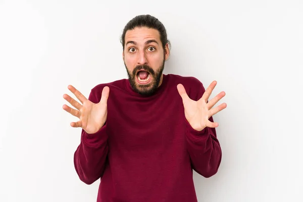 Young Long Hair Man Isolated White Background Celebrating Victory Success — Stock Photo, Image