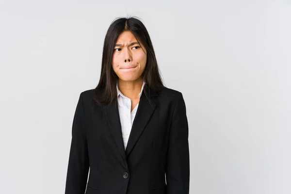 Junge Asiatische Geschäftsfrau Verwirrt Fühlt Sich Zweifelhaft Und Unsicher — Stockfoto