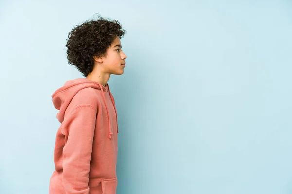 African American Little Boy Isolated Gazing Left Sideways Pose — Stock Photo, Image