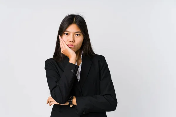 Junge Asiatische Geschäftsfrau Die Sich Langweilt Müde Ist Und Einen — Stockfoto