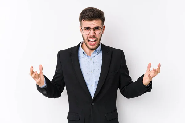 Young Caucasian Business Man Posing White Background Isolated Young Caucasian — Stock Photo, Image